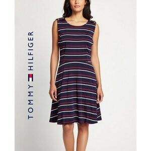 Tommy Hilfiger Nautical Stripe Fit & Flare Dress Navy Red White Size 12 Summer